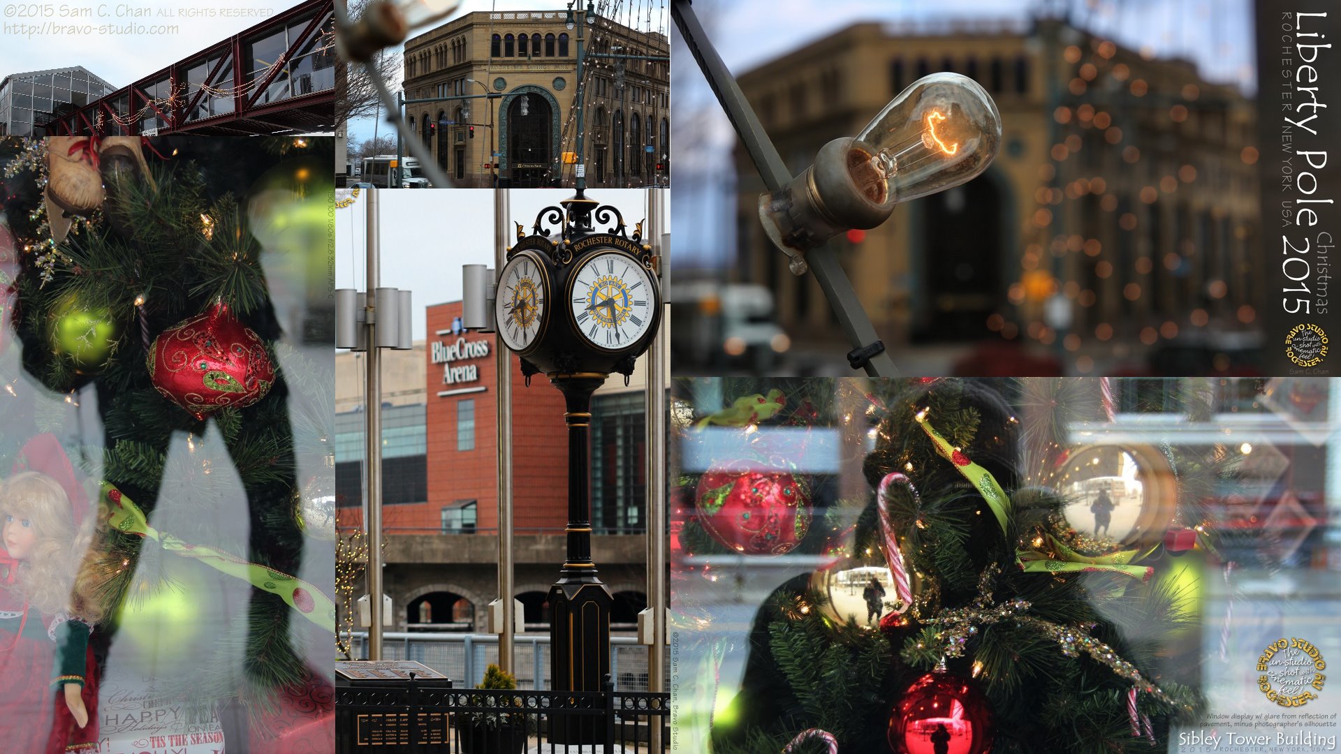 Collage 1 of 2: Christmas 2015 in Flour City (Rochester, New York, USA), as portrayed by Brockport/Clarkson-based photographer Sam C. Chan, Bravo Studio * The unstudio unsnapshot with cinematic feel